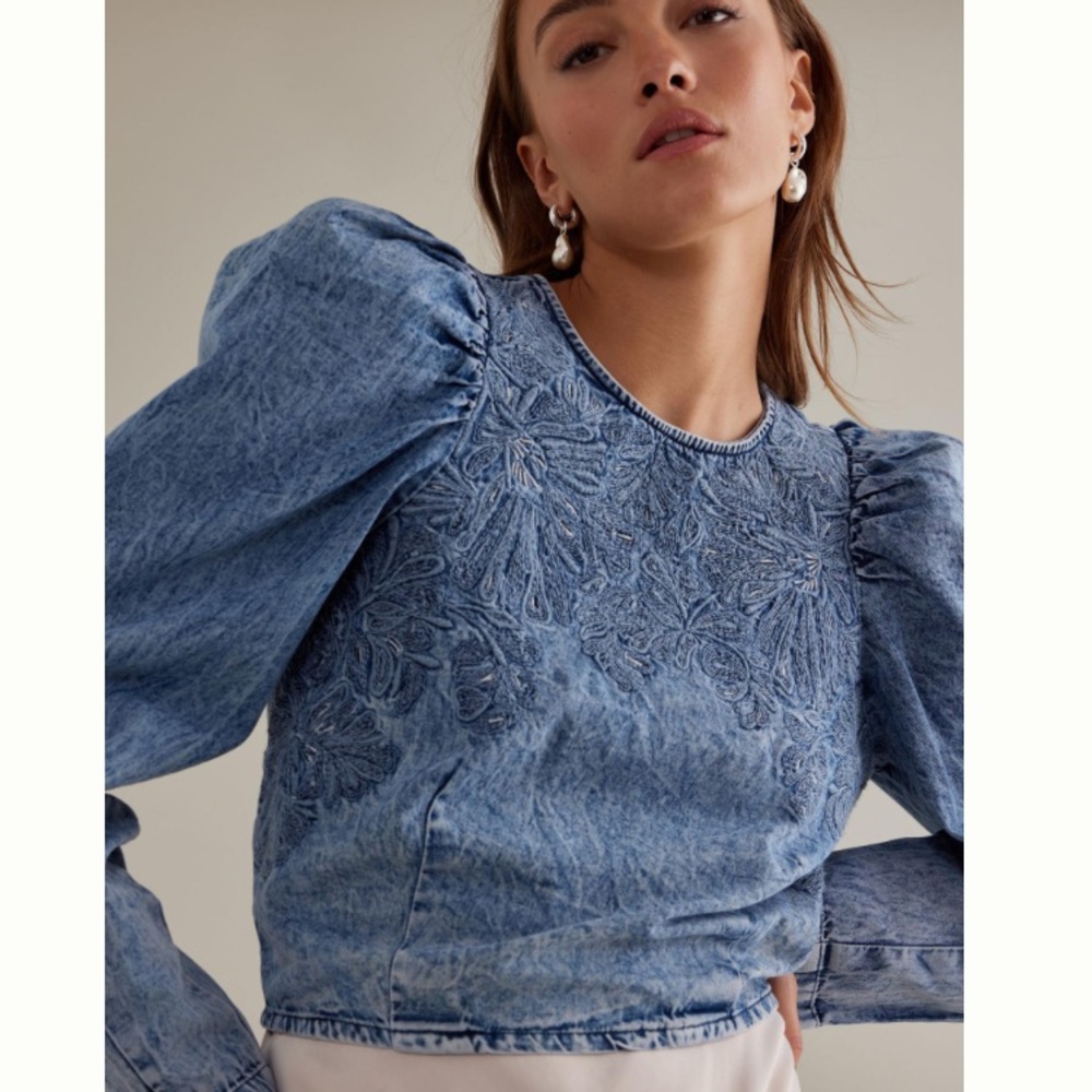 Blue Denim Top with Embroidered Details